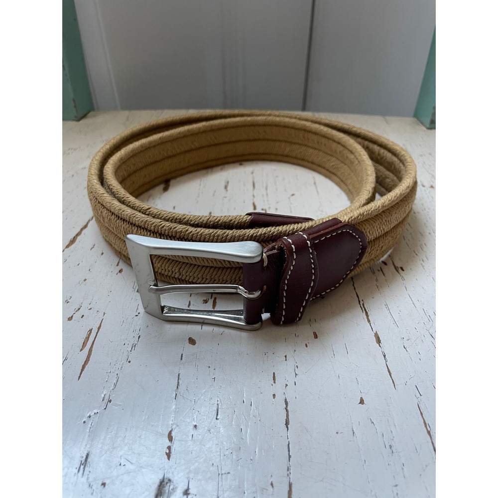 Tommy Bahama Mens Braided Cord Leather Trim Belt Tan Brown XL Made in Spain